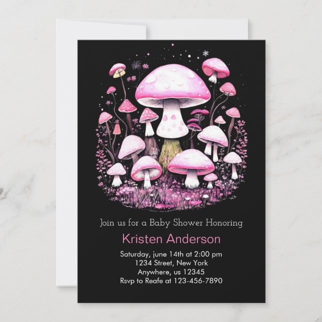 Woodland Mushroom Blissful Rosa Girl Baby Shower Inbjudningar (Framsida)