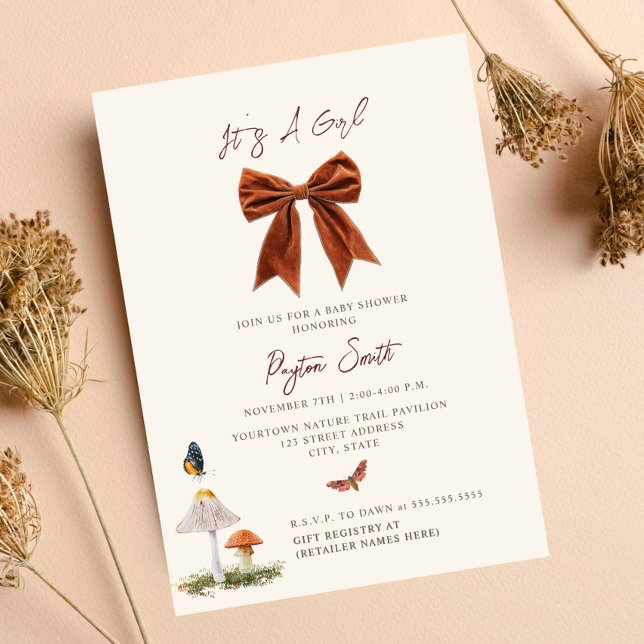 Woodland Mushroom Bow Girl Baby Shower Inbjudningar (Skapare uppladdad)