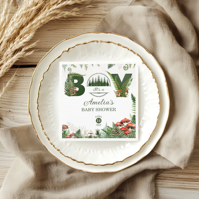 Woodland Mushroom & Fern It’s a Boy Baby Shower Pappersservett (Skapare uppladdad)