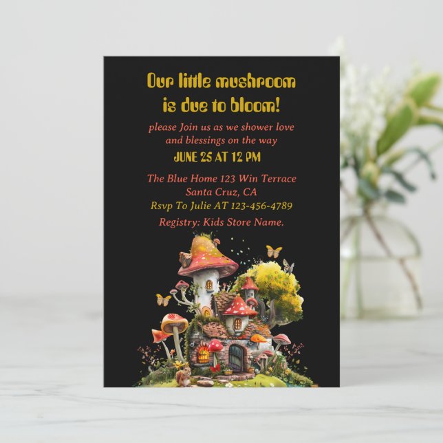 Woodland Mushroom House Baby Shower Inbjudningar (Stående Fram)