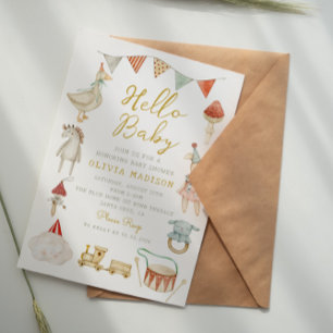 Woodland Mushroom Leksak Baby Shower Whimsical Inbjudningar