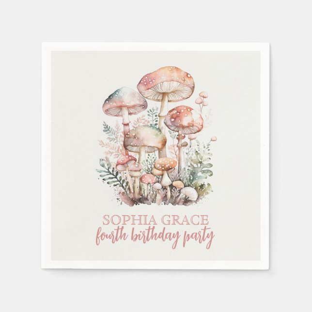 Woodland Mushroom  Rosa Barns födelsedag Party Pappersservett (Framsidan)