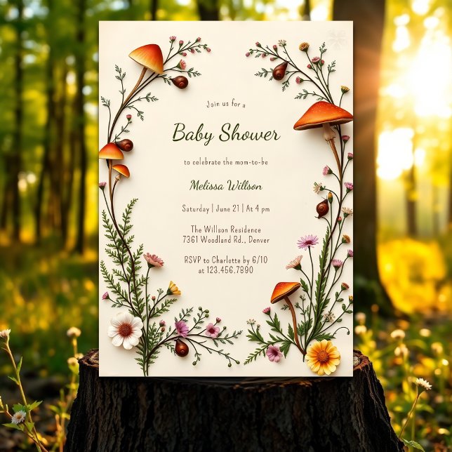 Woodland Mushroom Rustic Boho Baby Shower Inbjudningar (Woodland Mushroom Rustic Boho Baby Shower Invitation)