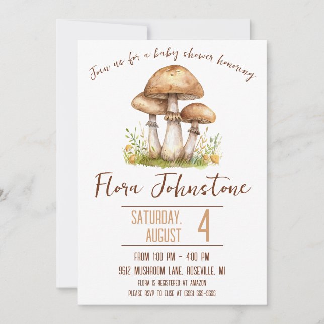 Woodland Mushroom Theter Baby Shower Inbjudningar (Framsida)