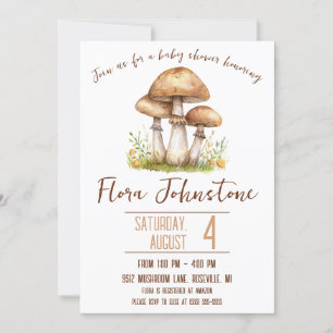 Woodland Mushroom Theter Baby Shower Inbjudningar