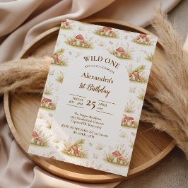 Woodland Mushroom Wild One Birthday Inbjudningar