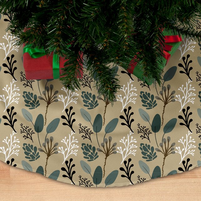 Woodland Muted Earth Tones Foliage Mönster Julgransmatta Borstad Polyester (Skapare uppladdad)