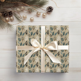 Woodland Muted Earth Tones Foliage Mönster Presentpapper
