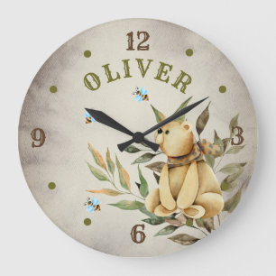 Woodland Nalle Boy Baby Nursery Large Clock Stor Klocka