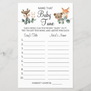 Woodland Namn som baby tune duschkort Flygblad
