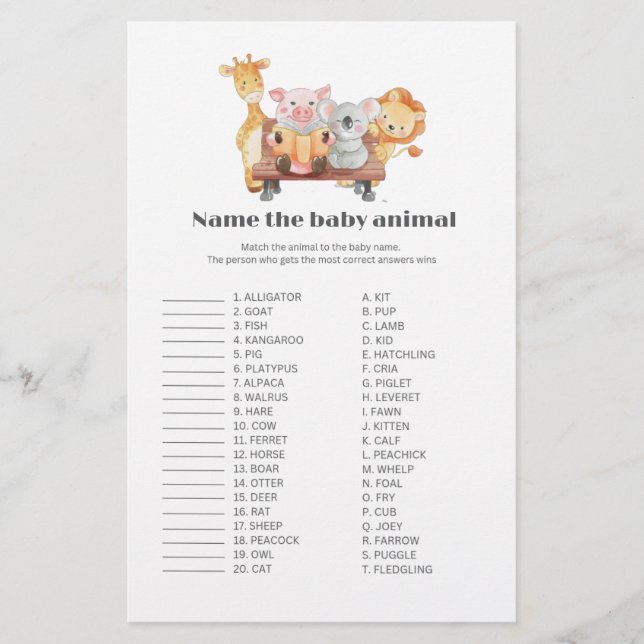 Woodland Namn vid baby djur-babyduschspelet (Framsida)