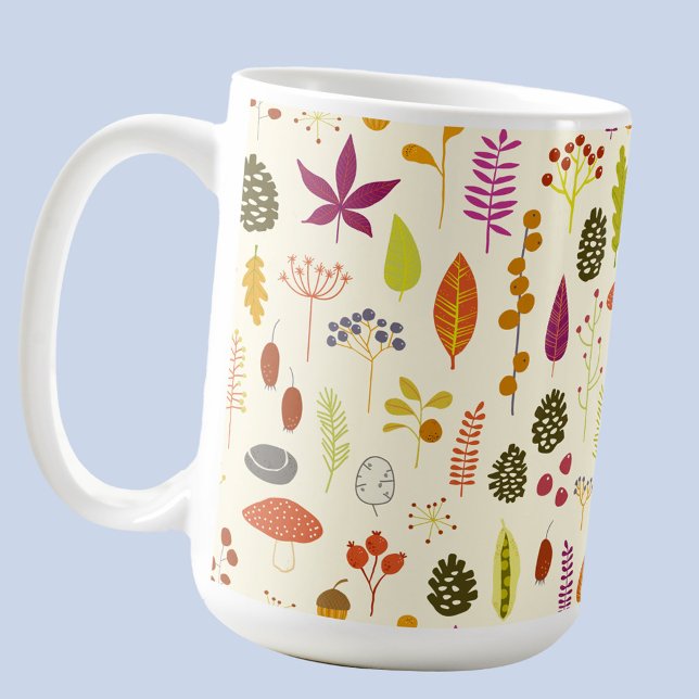 Woodland Natature Kaffemugg (Autumn fall nature pattern coffee mug with leaves, berries,  mushrooms and toadstools)