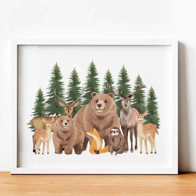 Woodland Natature Vilda djur Nursery Decor Poster (Woodland Nature Wild Animals Nursery Decor)