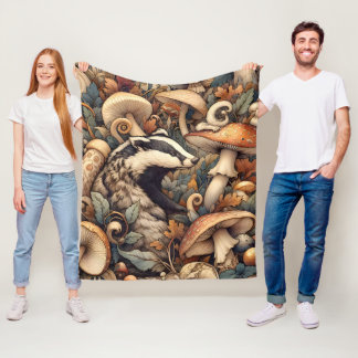Woodland Natur Färg Mushroom Badger Whimsical Fleecefilt