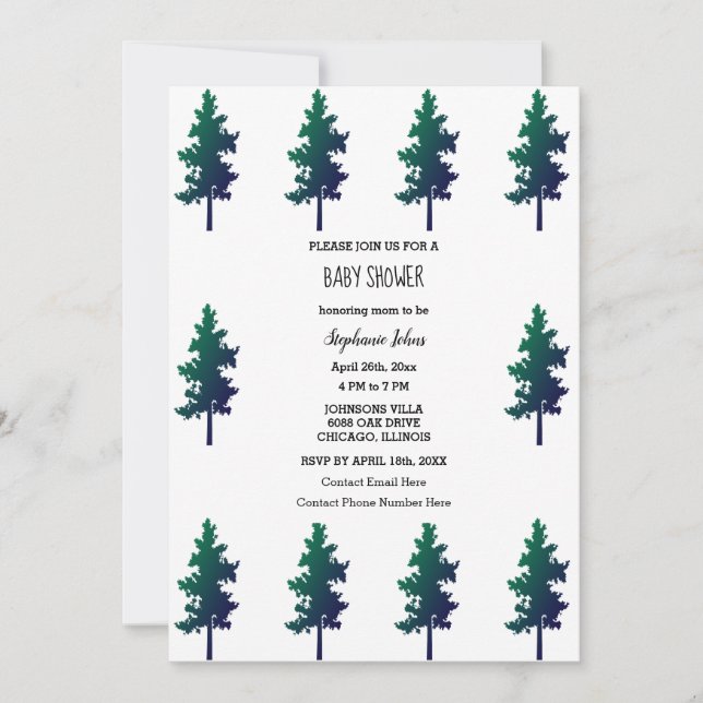 Woodland Nature Träd Baby Shower Boys Girls 2024 Inbjudningar (Framsida)