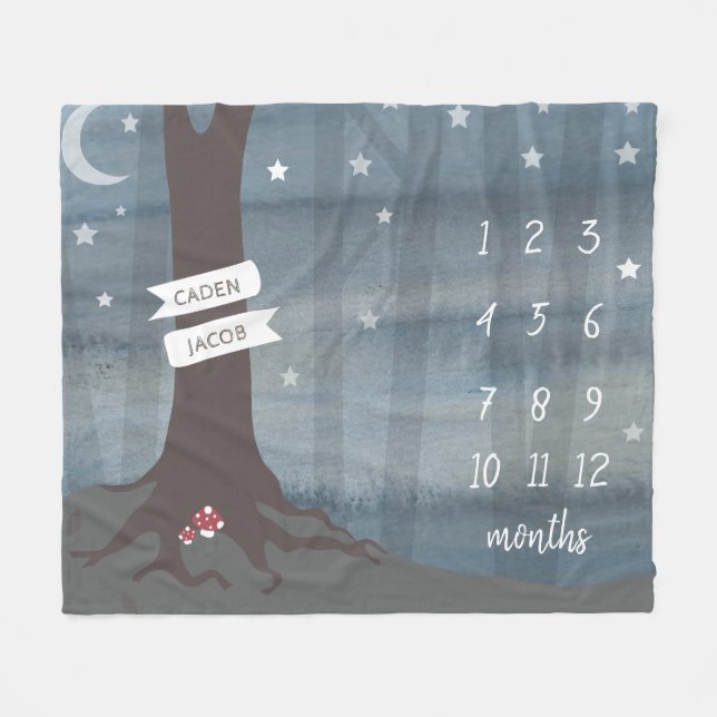 Woodland Night Baby Milestone Ull Fleecefilt (Framsidan (Horisontell))
