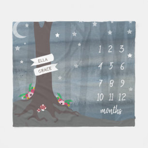Woodland Night Blommigt Baby Milestone Ull Fleecefilt