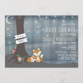 Woodland Night Fox Baby Shower - flicka Inbjudningar