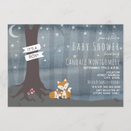 Woodland Night Fox Baby Shower Inbjudningar