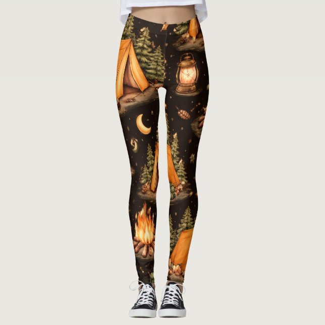 Woodland Nights Camping Pattern Leggings (Framsida)
