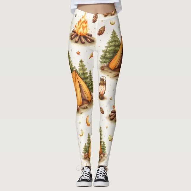 Woodland Nights Camping Pattern Leggings (Framsida)
