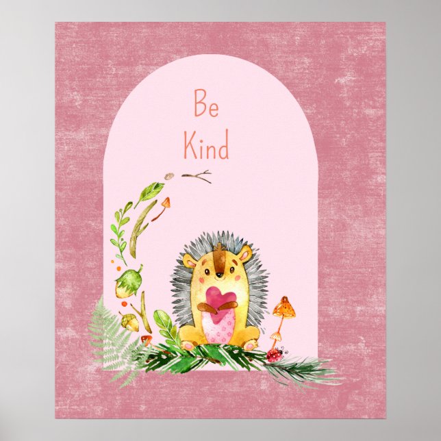 Woodland Nursery Baby Hedgehog Animal Poster (Framsidan)
