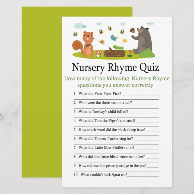Woodland Nursery Rhyme Quiz babyduschspel (Fram/baksida)
