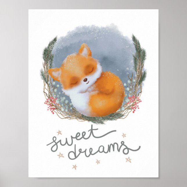 Woodland Nursery Sweet Dreams Baby Fox Poster (Framsidan)