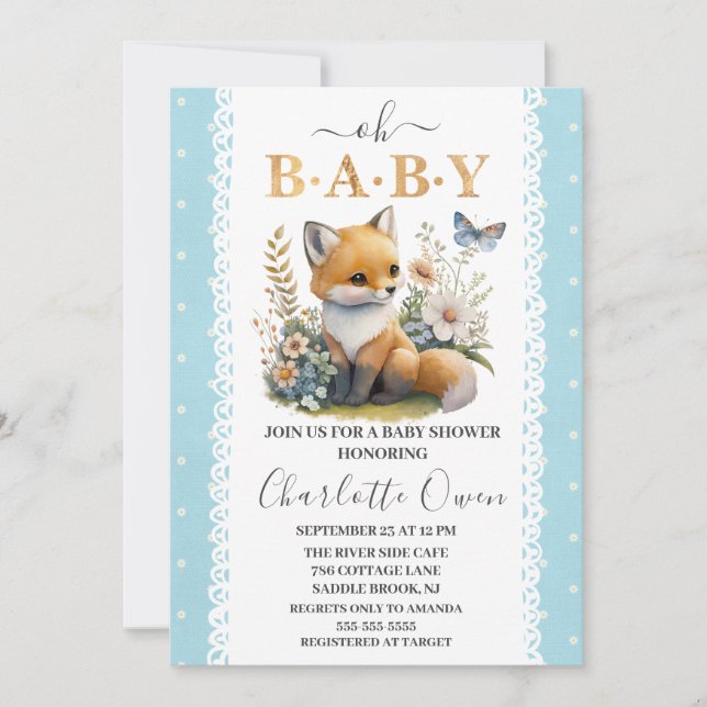 Woodland Oh Baby Fox Vår Boy Shower Inbjudningar (Framsida)