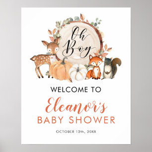 Woodland Oh Boy Pumpkin Baby Shower Välkomstskylt Poster