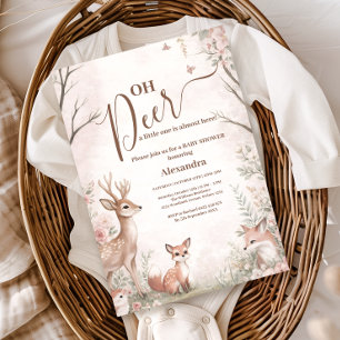 Woodland Oh Deer Flickor Baby Shower Inbjudningar