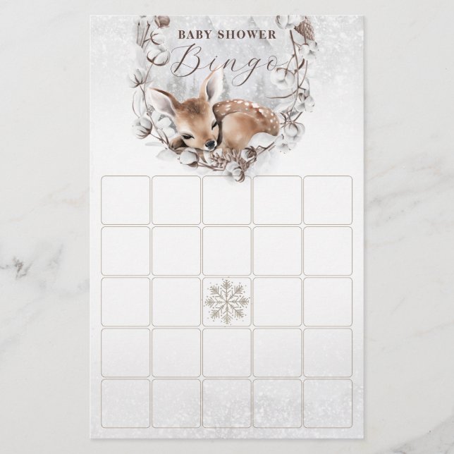 Woodland Oh Hjort Winter Baby Shower Bingo Game (Framsida)