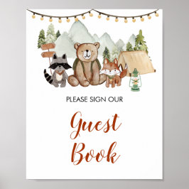 Woodland One Lycklig Camper 1st Birthday Guest Bok Poster