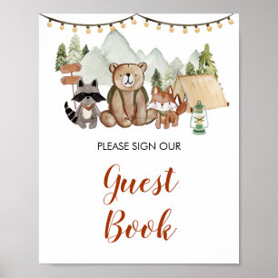 Woodland One Lycklig Camper 1st Birthday Guest Bok Poster