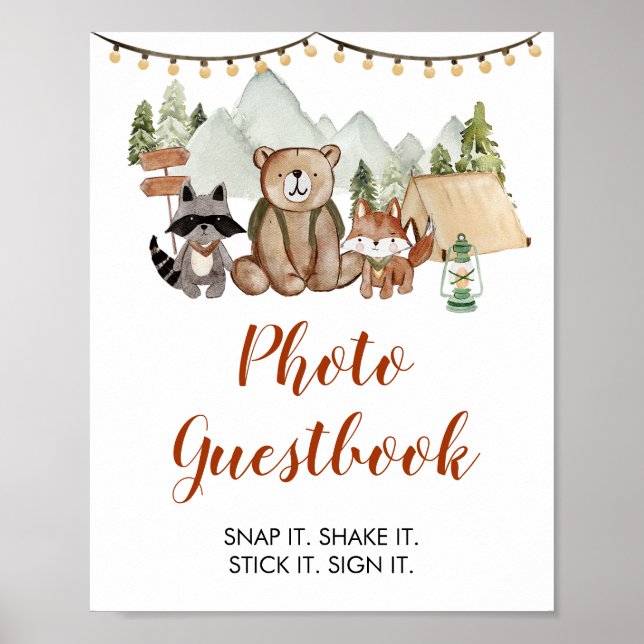 Woodland One Lycklig Camper Birthday Photo Guestbo Poster (Framsidan)