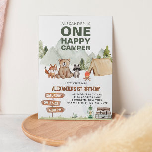 Woodland One Lycklig Camper Camping Barns födelsed Inbjudningar