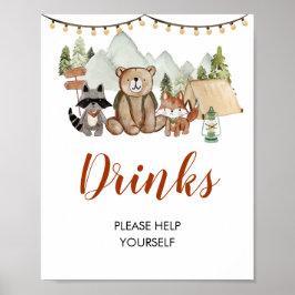 Woodland One Lycklig Camper First Birthday Drinks Poster