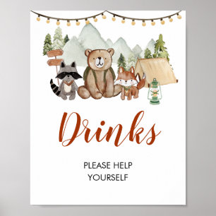 Woodland One Lycklig Camper First Birthday Drinks Poster