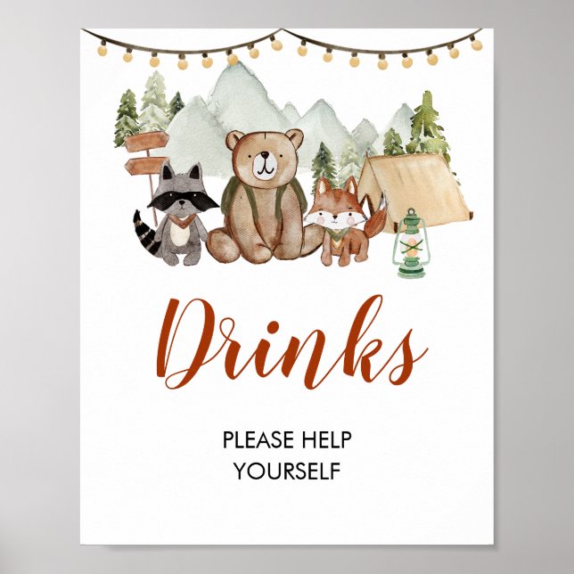 Woodland One Lycklig Camper First Birthday Drinks Poster (Framsidan)