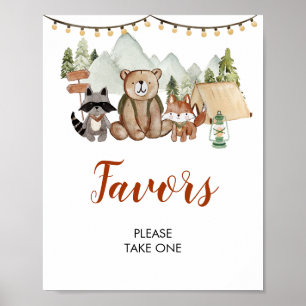 Woodland One Lycklig Camper First Birthday Favors Poster