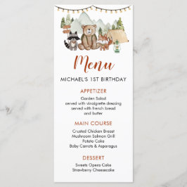 Woodland One Lycklig Camper First Birthday Menu Meny