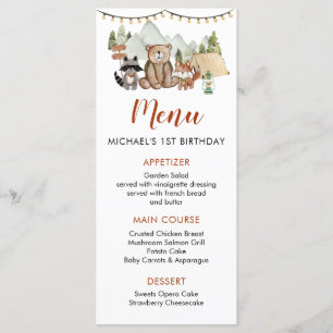 Woodland One Lycklig Camper First Birthday Menu Meny