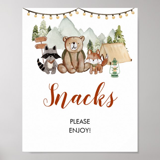 Woodland One Lycklig Camper First Birthday Snacks Poster (Framsidan)