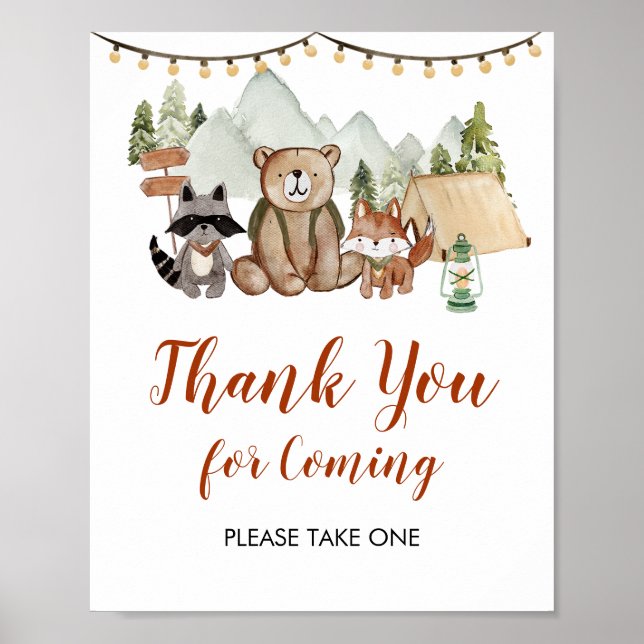 Woodland One Lycklig Camper First Birthday Tack Poster (Framsidan)