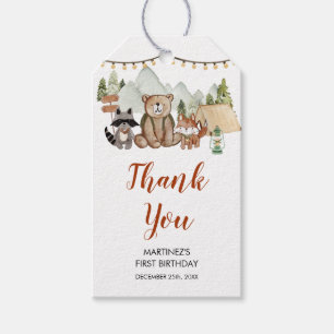 Woodland One Lycklig Camper First Birthday Tack Presentetikett