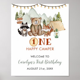 Woodland One Lycklig Camper First Birthday Välkomm Poster