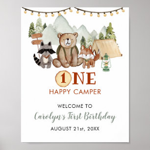 Woodland One Lycklig Camper First Birthday Välkomm Poster