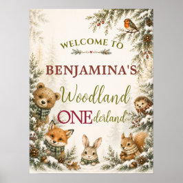 Woodland ONEderland Mysig Skog Första Födelsedag Poster