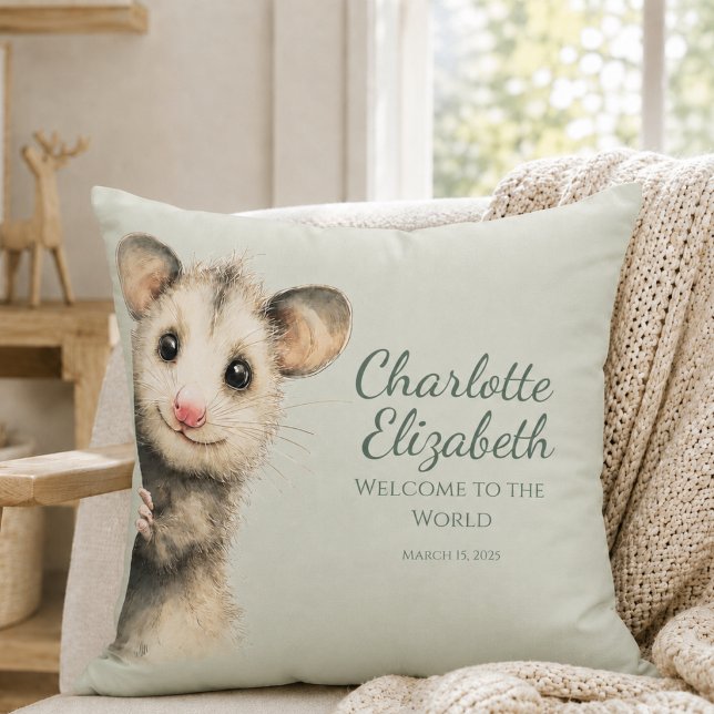 Woodland Opossum Baby Kudde (Woodland Opossum Baby Throw Pillow)