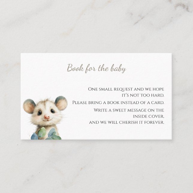 Woodland Opossum Baby Shower • Books for Baby Card Visitkort (Framsida)